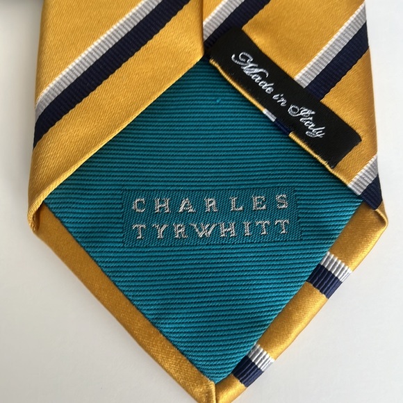 Charles Tyrwhitt Gold, Navy & Gray Italian Made Silk Tie - Picture 3 of 7